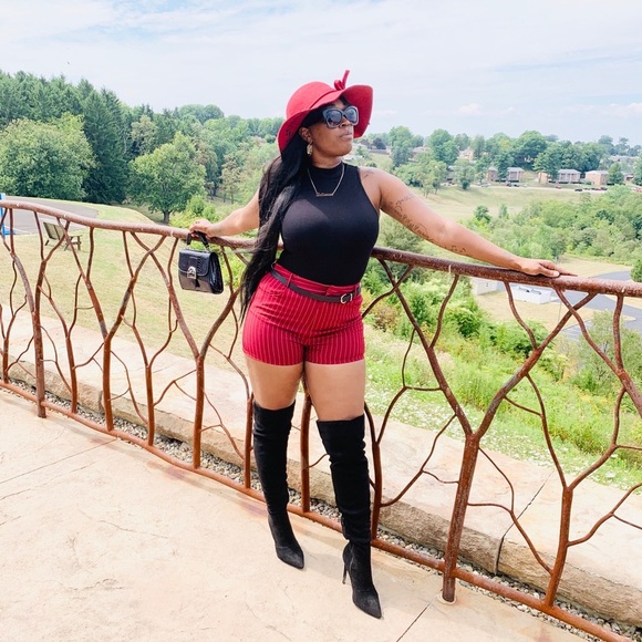 HONEY PUNCH WINE WHITE PIN STRIPE SHORTS - Picture 4 of 13